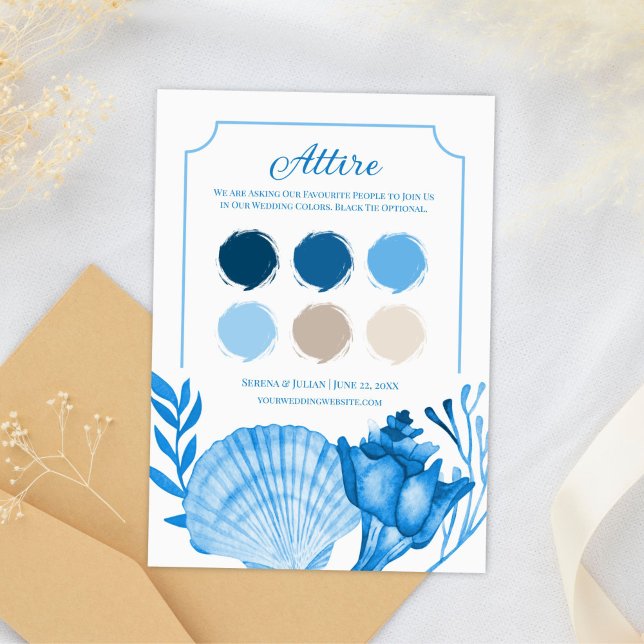 D'accompagnement Carte de palette de couleurs de mariage Coquille B (Blue Seashell Wedding Color Palette Card | Coastal)