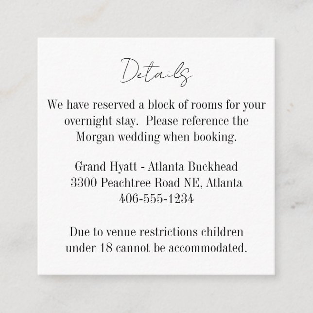 D'accompagnement Carte de petits détails pour tout mariage (Devant)
