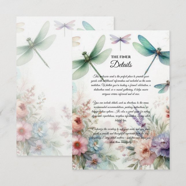 D'accompagnement Carte de pochette Libellules et florales pastel (Devant / Derrière)