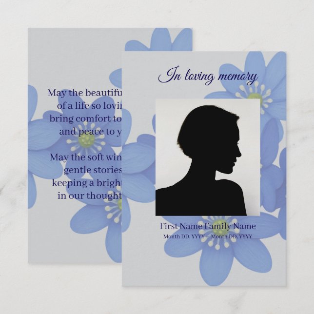 D'accompagnement Carte de prière funéraire bleu royal (Devant / Derrière)