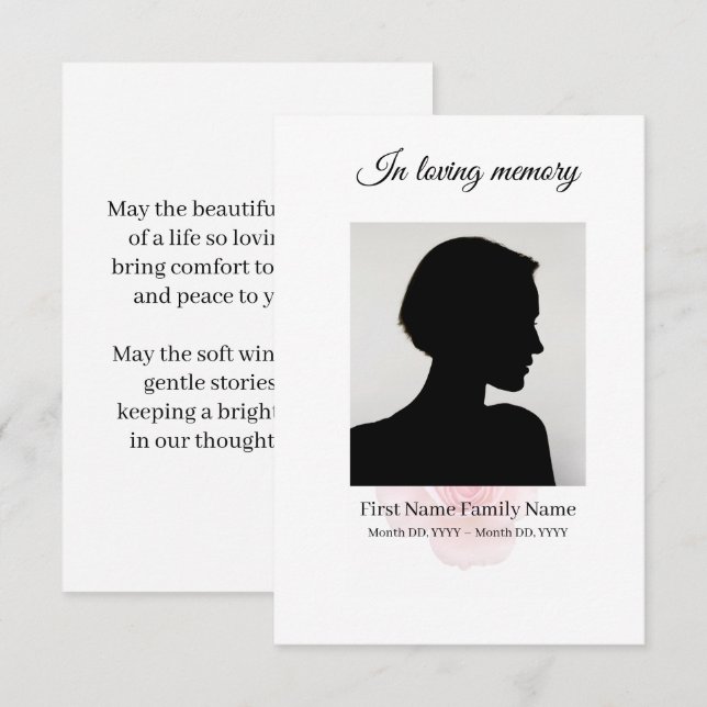 D'accompagnement Carte de prière funéraire rose (Devant / Derrière)