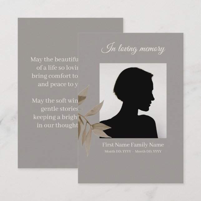 D'accompagnement Carte de prière funéraire taupe (Devant / Derrière)