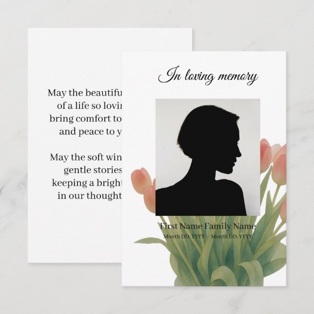 D'accompagnement carte de prière funéraire tulipe (Devant / Derrière)