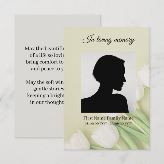 D'accompagnement Carte de prière funéraire tulipe blanche (Devant / Derrière)