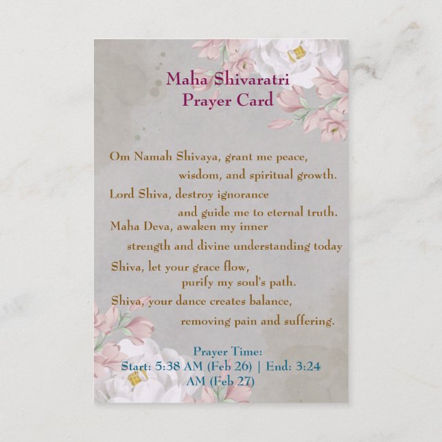 D'accompagnement Carte de prière Maha Shivaratri 2025 (Dos)
