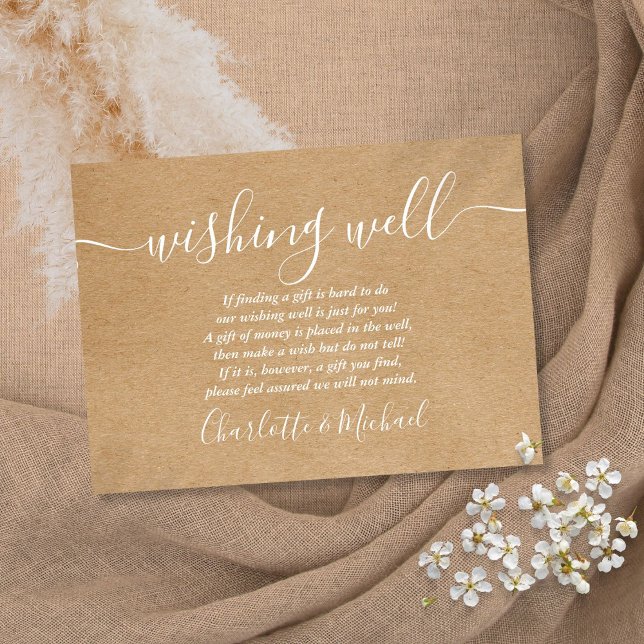 D'accompagnement Carte de puits de voeux de mariage rustique en kra (Wishing Well Signature Script Rustic Kraft Wedding Enclosure Card)