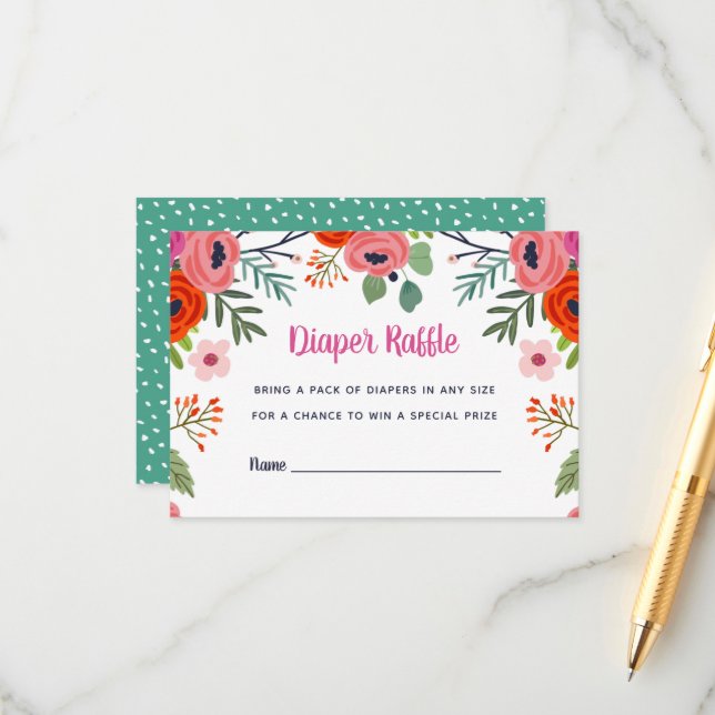 D'accompagnement Carte de rabat à Baby shower floral clair (Devant/Arrière en situation)