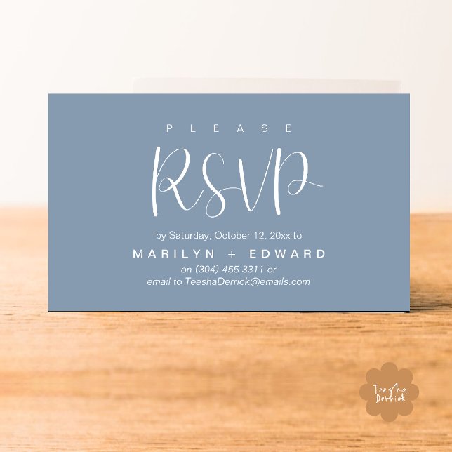 D'accompagnement Carte de rappel incluse pour réponse à l'invitatio (Wedding invitation RSVP via Phone or email respond reminder Enclosure Card in aesthetic Dusty Blue)