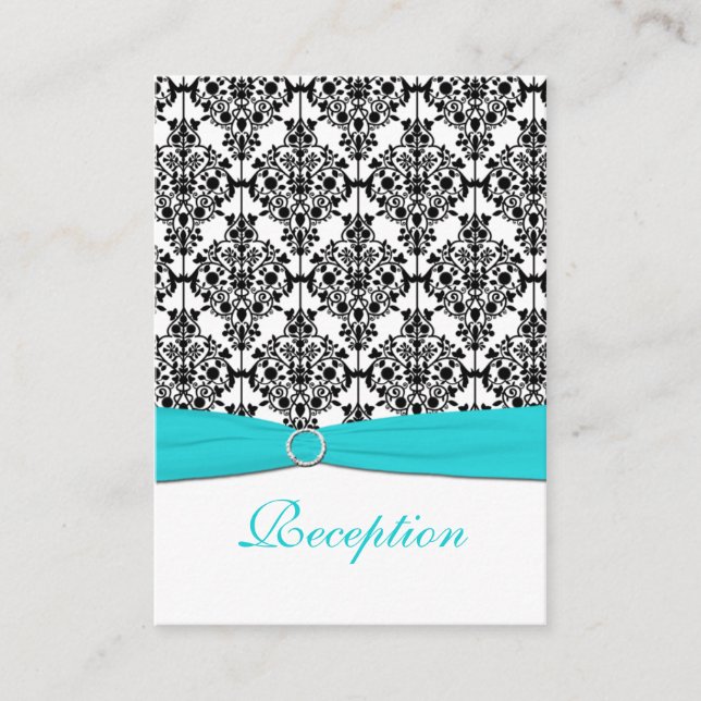 D'accompagnement Carte de réception Aqua, White et Black Damask (Devant)
