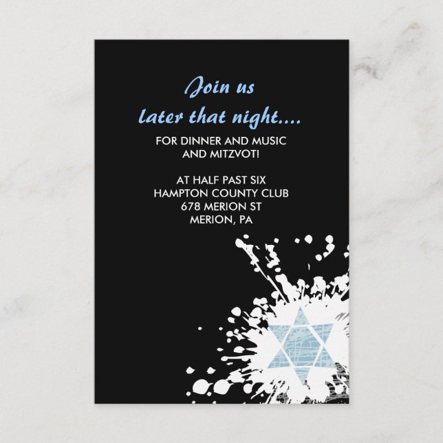 D'accompagnement Carte de réception Bat mitzvah Blue Splatt Star Ba (Devant)