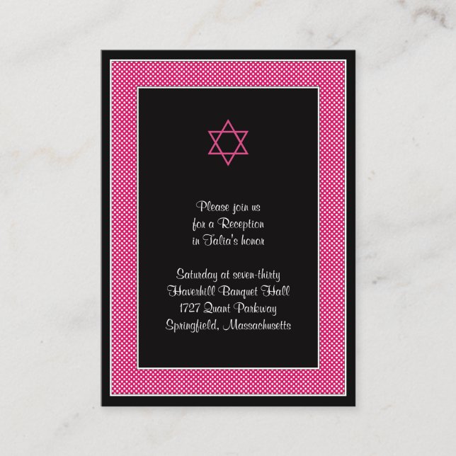 D'accompagnement Carte de réception Bat mitzvah Pois rose (Devant)
