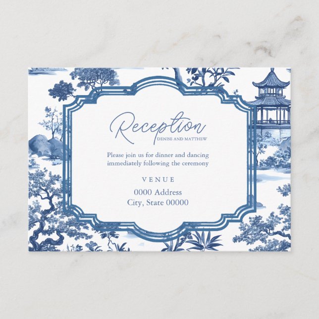 D'accompagnement Carte de réception bleu chinoiserie  (Devant)