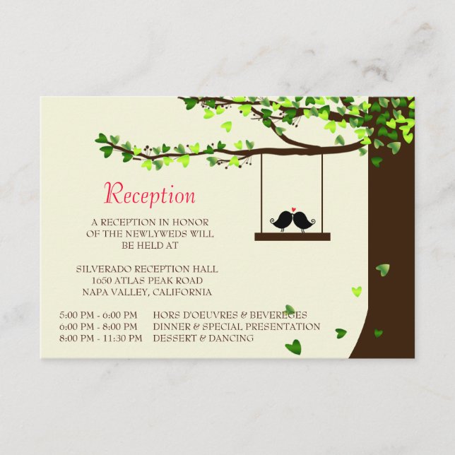 D'accompagnement Carte de réception Chêne Cœurs Tombants Oiseaux de (Devant)