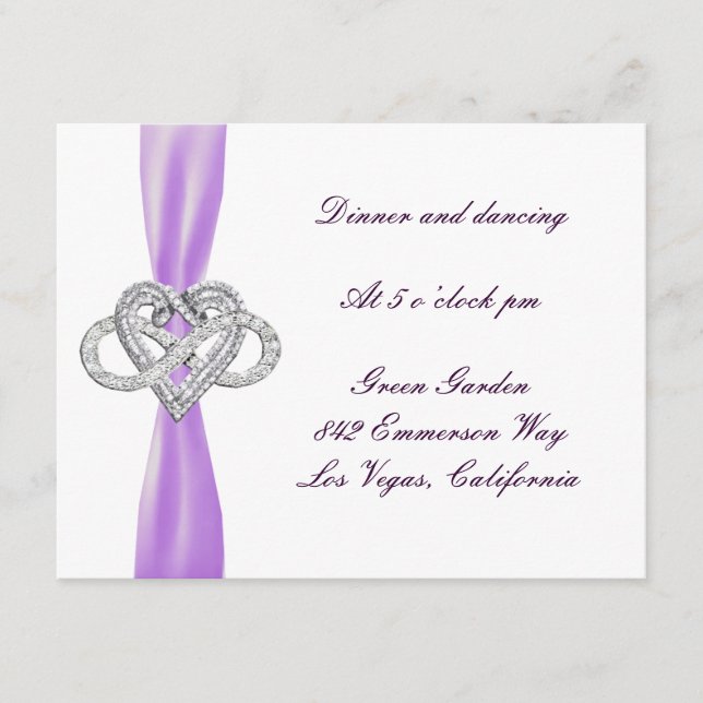 D'accompagnement Carte de réception de mariage à cœur infini violet (Devant)