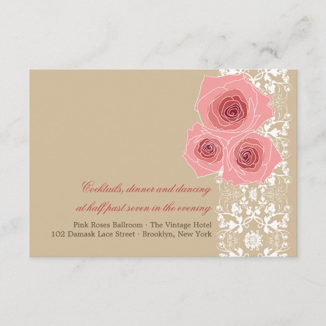 D'accompagnement Carte de réception de mariage à dentelle damassée  (Devant)
