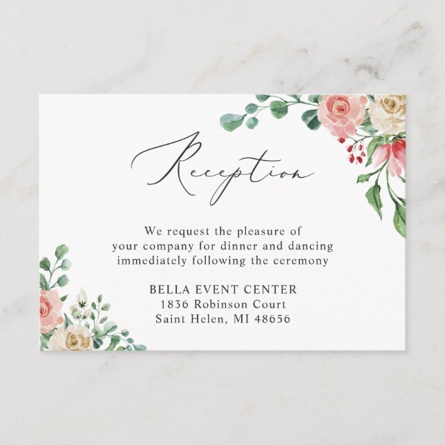 D'accompagnement Carte de réception de mariage à la rose aquarelle (Devant)