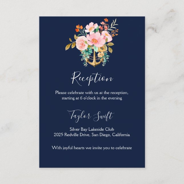 D'accompagnement Carte de réception de mariage à l'ancre florale ma (Devant)