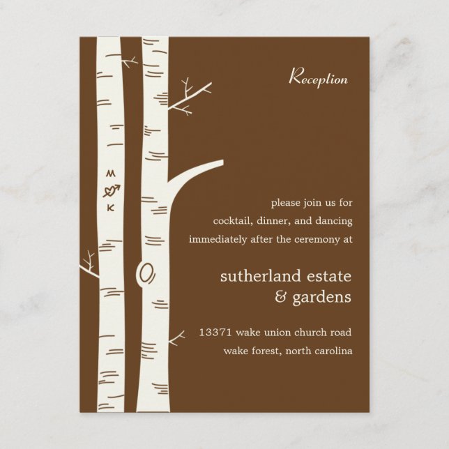 D'accompagnement Carte de Réception de Mariage aux Arbres de boulea (Devant)