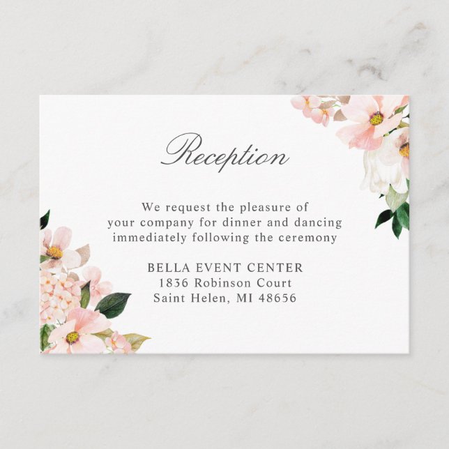 D'accompagnement Carte de réception de mariage aux hortensias rose (Devant)