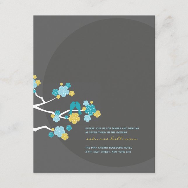 D'accompagnement Carte de réception de mariage aux oiseaux d'amour  (Devant)