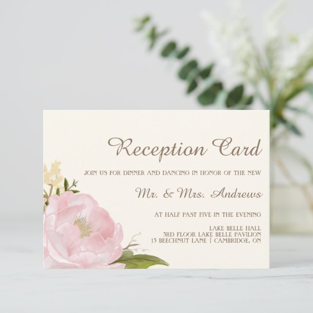 D'accompagnement Carte de réception de mariage aux pivoines roses v (Debout devant)
