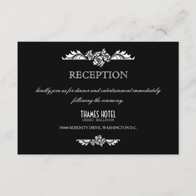 D'accompagnement Carte de réception de mariage aux roses damassées  (Devant)