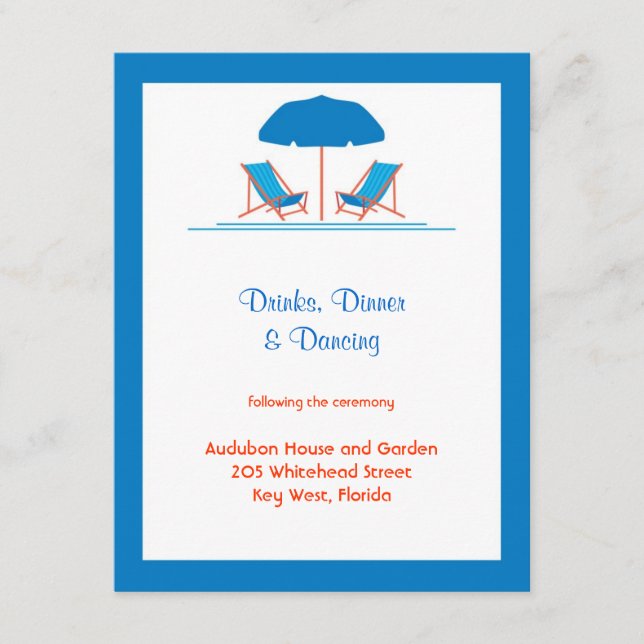 D'accompagnement Carte de réception de mariage avec chaises de plag (Devant)