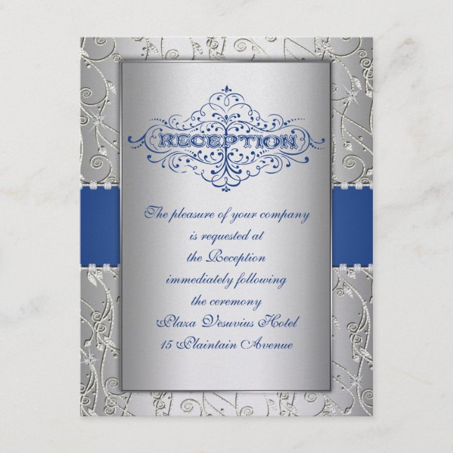 D'accompagnement Carte de réception de mariage bleu et argent (Devant)