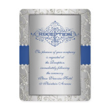 Carte de réception de mariage bleu et argent