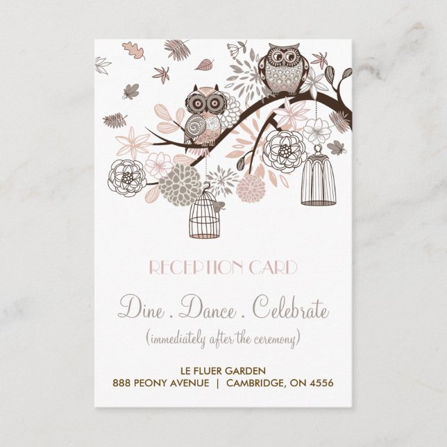 D'accompagnement Carte de réception de mariage Blush et Grey Owls (Devant)