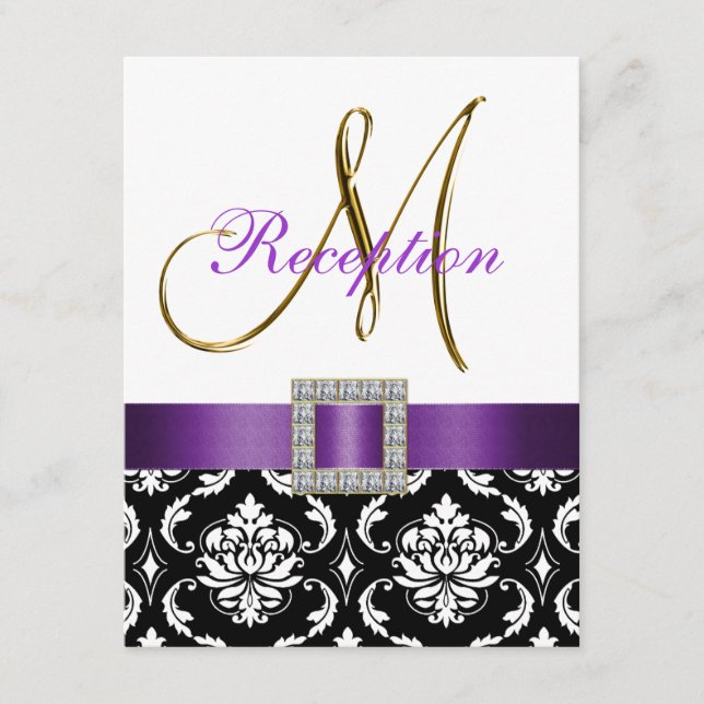 D'accompagnement Carte de réception de mariage Damassé violet noir  (Devant)