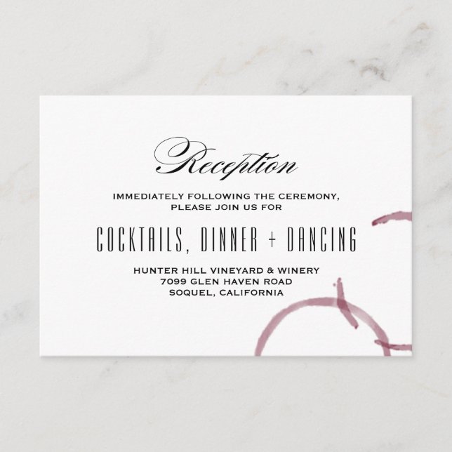 D'accompagnement Carte de réception de mariage de vignoble avec tac (Devant)