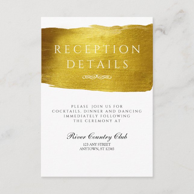 D'accompagnement Carte de réception de mariage dorée glamour et élé (Devant)