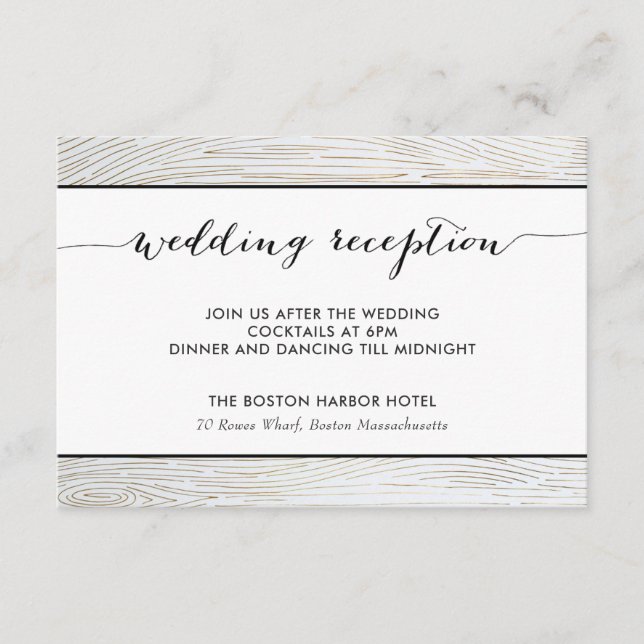 D'accompagnement Carte de réception de mariage en bois rustique or (Devant)