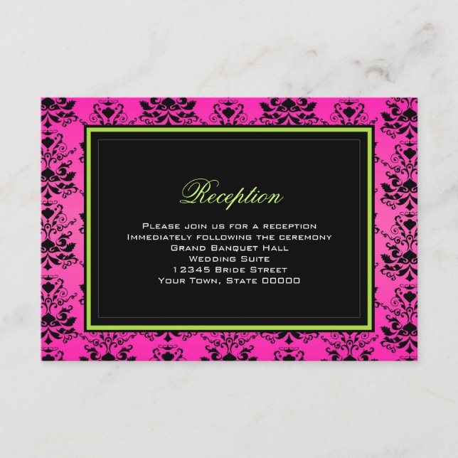 D'accompagnement Carte de réception de mariage en damas vert rose e (Devant)