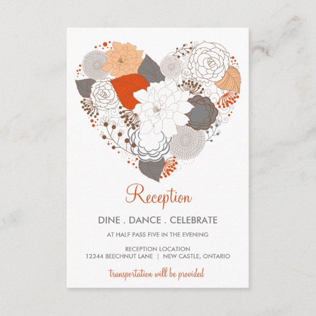 D'accompagnement Carte de réception de mariage Fleurs de cœur grise (Devant)
