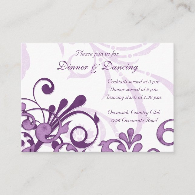 D'accompagnement Carte de réception de mariage floral blanc violet (Devant)