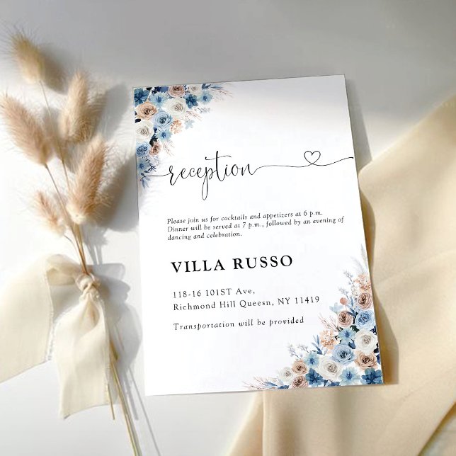 D'accompagnement Carte de réception de mariage floral Boho bleu (Créateur téléchargé)