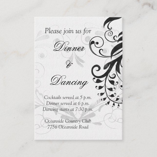 D'accompagnement Carte de réception de mariage floral noir et blanc (Devant)