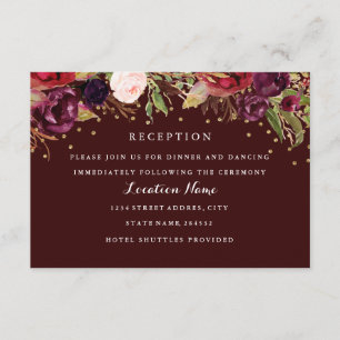 D'accompagnement Carte de réception de mariage floral or Bourgogne
