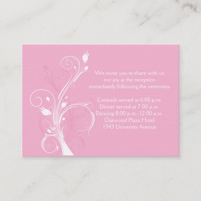 D'accompagnement Carte de réception de mariage floral rose et blanc (Devant)