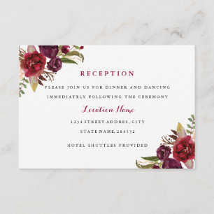 D'accompagnement Carte de réception de mariage floral rouge Bourgog