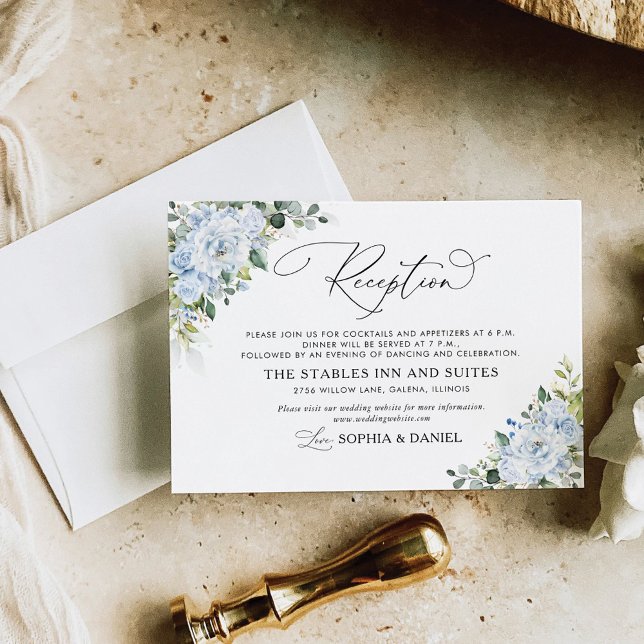 D'accompagnement Carte de réception de mariage florale bleu clair r (Créateur téléchargé)