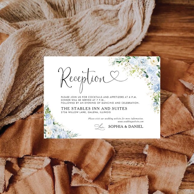 D'accompagnement Carte de réception de mariage florale bleu poussié (Créateur téléchargé)