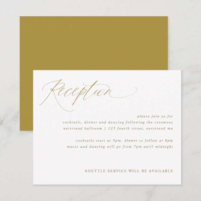 D'accompagnement Carte de réception de mariage Gold Elegant Calligr (Devant / Derrière)