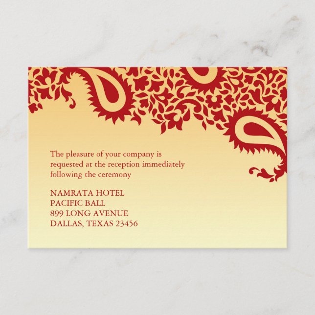 D'accompagnement Carte de réception de mariage indien de style Pais (Devant)