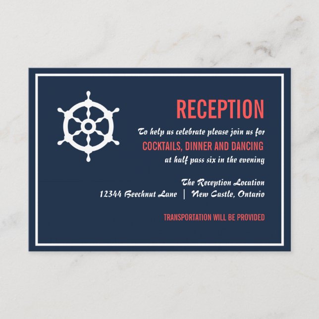 D'accompagnement Carte de réception de mariage nautique bleu marine (Devant)