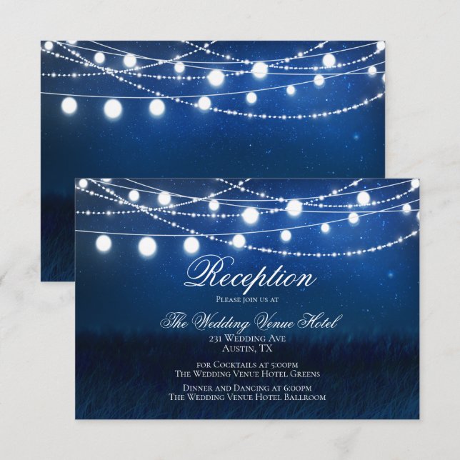 D'accompagnement Carte de réception de mariage Nuit bleue et lumièr (Devant / Derrière)