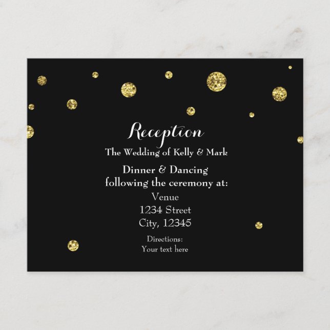 D'accompagnement Carte de réception de mariage pailletée noir et or (Devant)