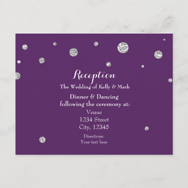 D'accompagnement Carte de réception de mariage pailletée violet et  (Devant)